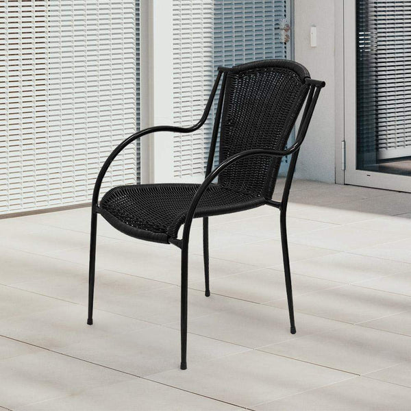 Sea Breeze Wicker Patio Dining Chair #color_black