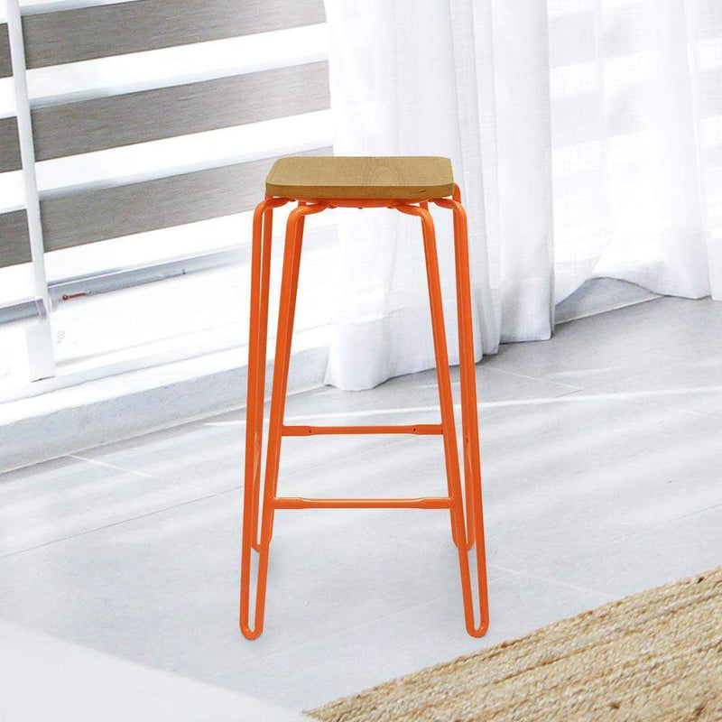 Hairpin Bar Stool with Solid Wood Seat