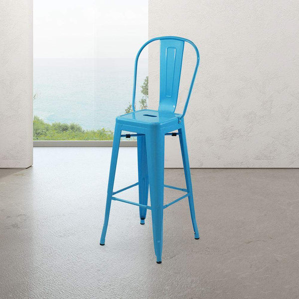 Marais A Cafe Bar Stool with High Back #color_Blue